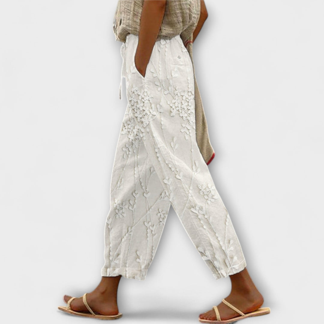 Zoey - Pantaloni imprimați cu model de frunze de viță