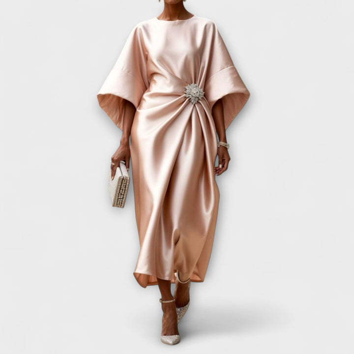 Rochie maxi de mătase satinată de lux cu luciu