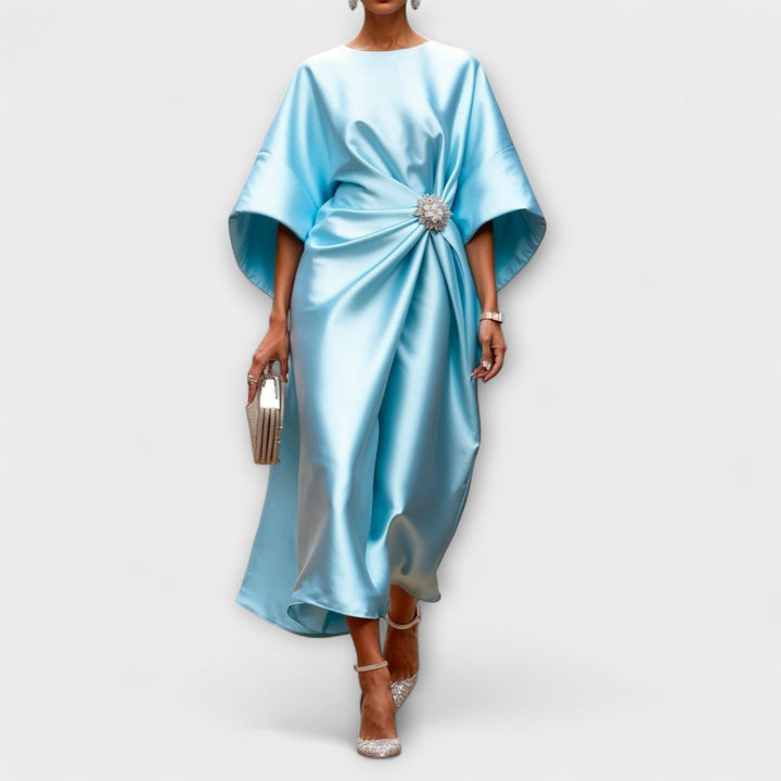 Rochie maxi de mătase satinată de lux cu luciu