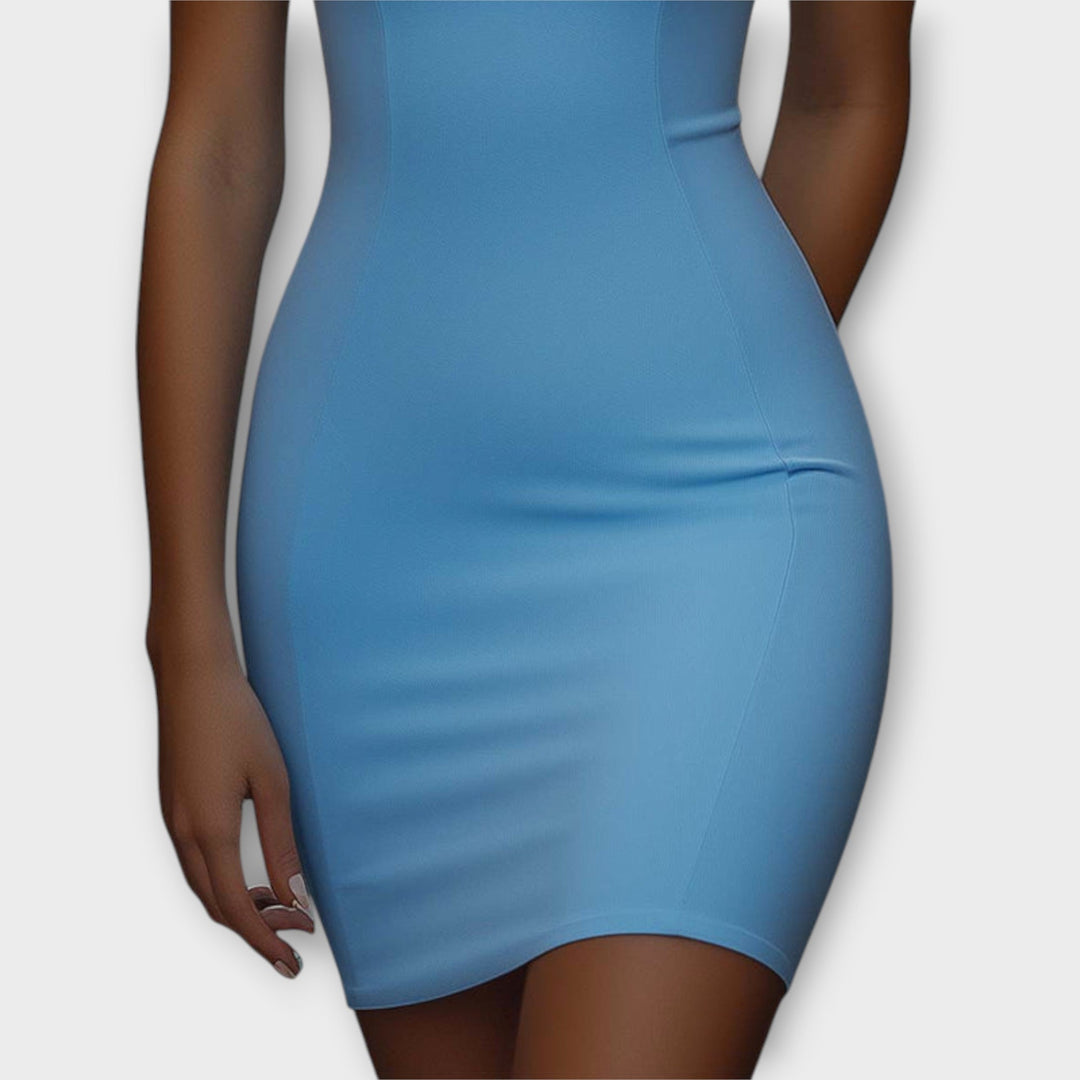 Maja - Rochie mini bodycon albastră elastică