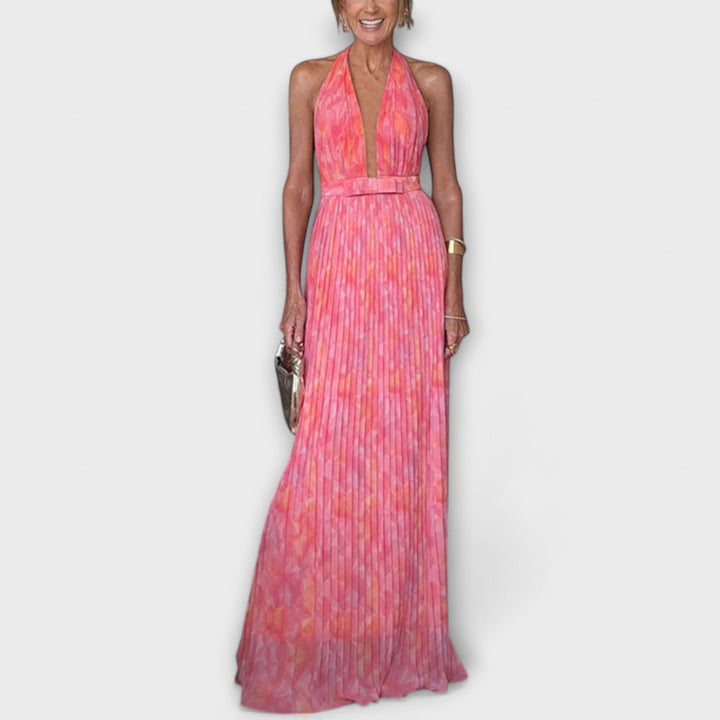 Seraphina - Rochie Maxi Elegantă cu Gât Halter și Decolteu