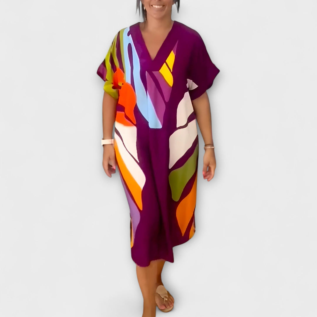 Roos - Rochie casual cu imprimeu colorat de frunze