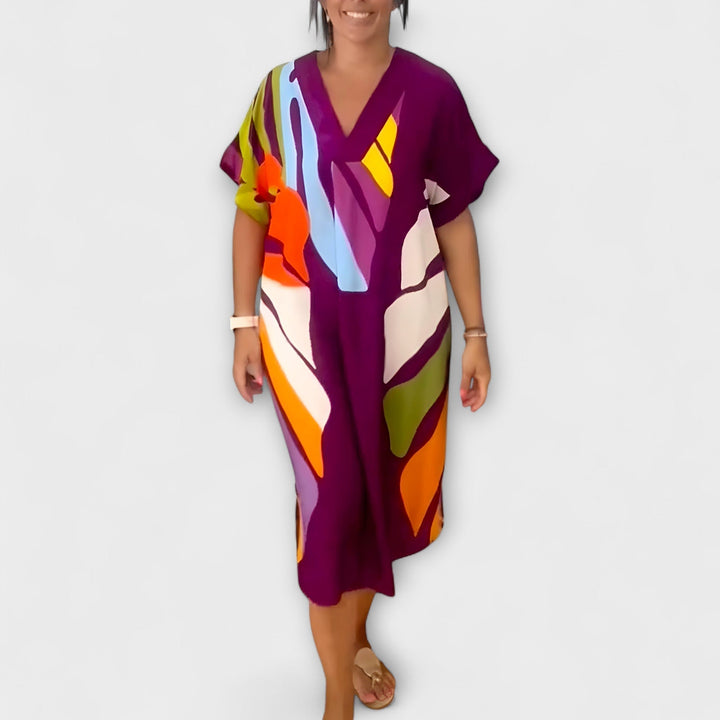 Roos - Rochie casual cu imprimeu colorat de frunze