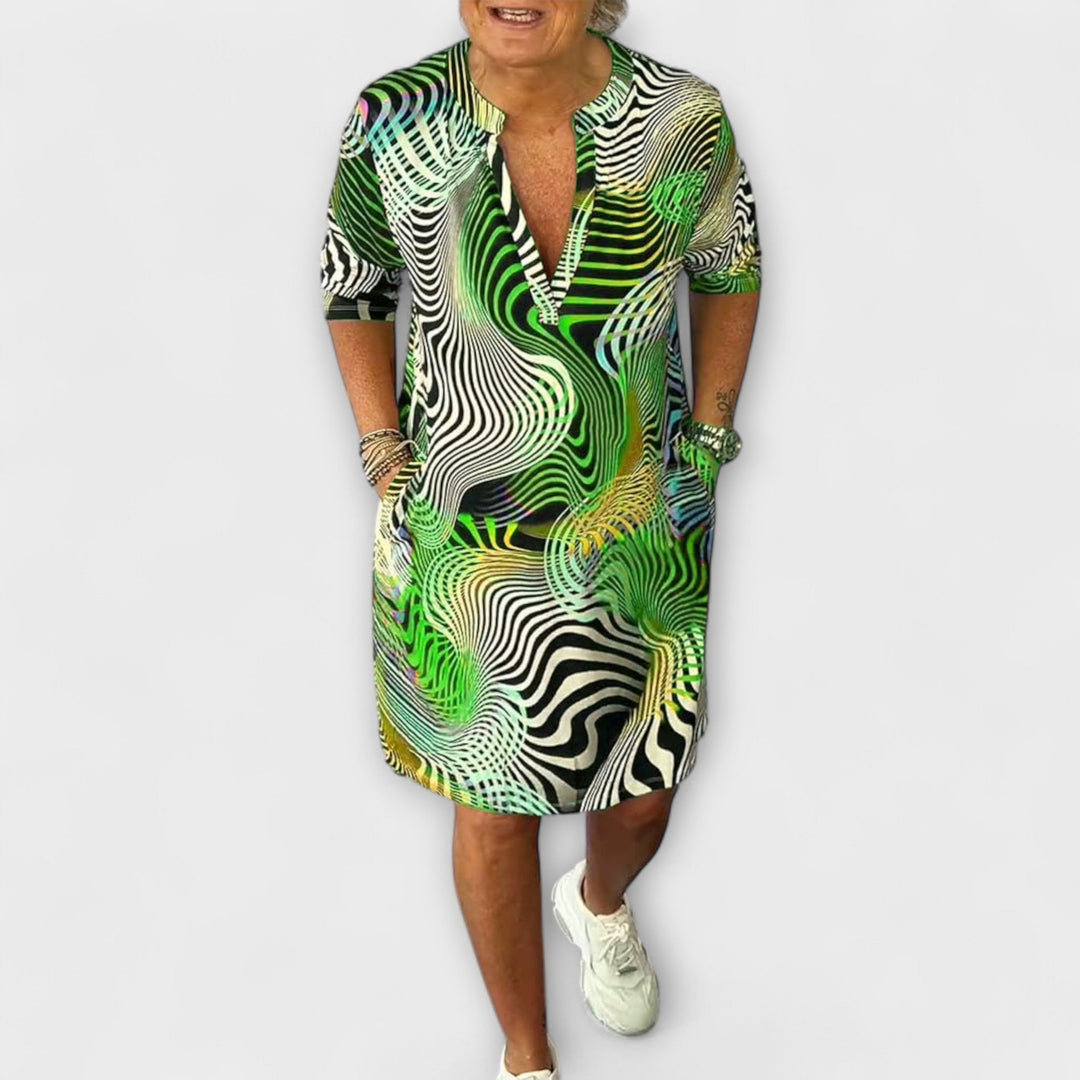 Liora - Rochie colorată cu decolteu în V