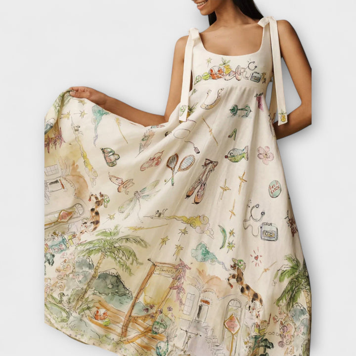 Juliette - Rochie midi vopsită din in cu curea de balerină