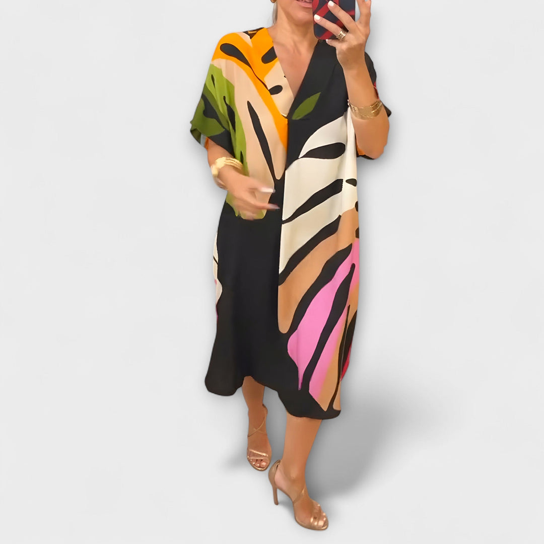 Roos - Rochie casual cu imprimeu colorat de frunze