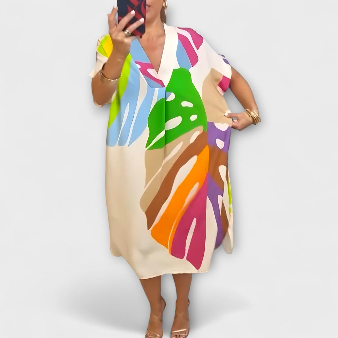 Roos - Rochie casual cu imprimeu colorat de frunze