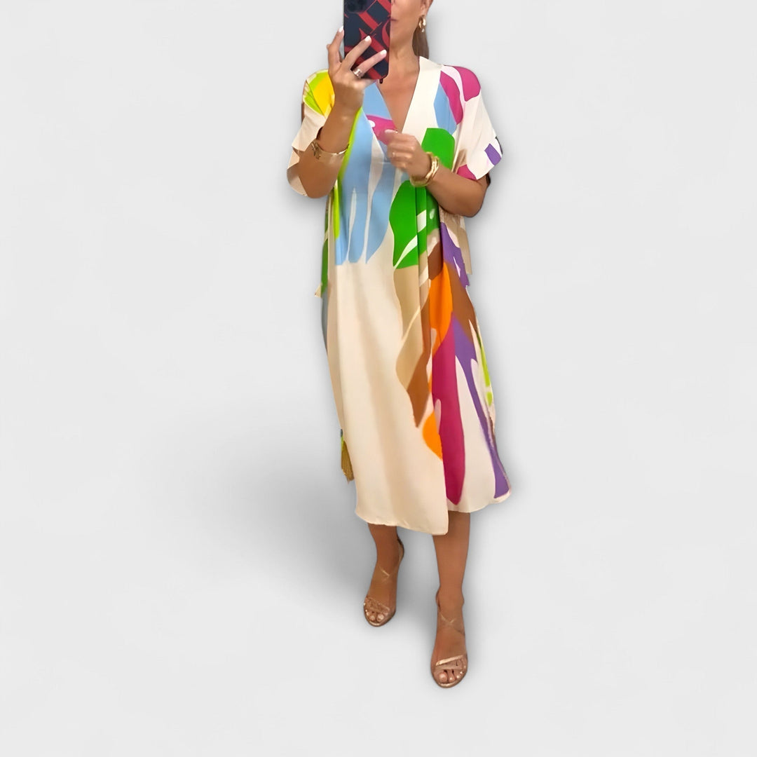 Roos - Rochie casual cu imprimeu colorat de frunze