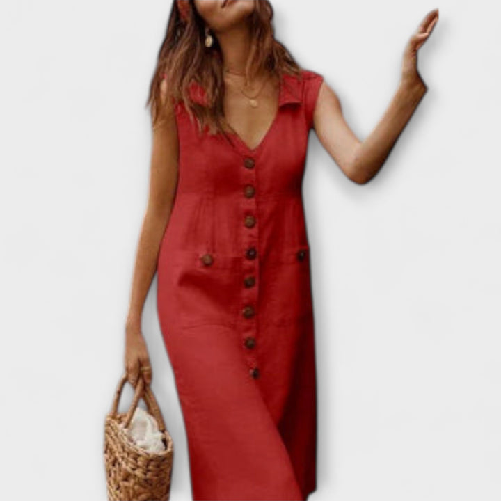 Nora – Rochie A-line din Bumbac și in cu decolteu în 'V'