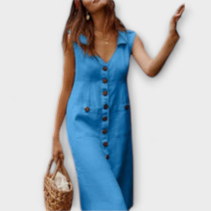 Nora – Rochie A-line din Bumbac și in cu decolteu în 'V'