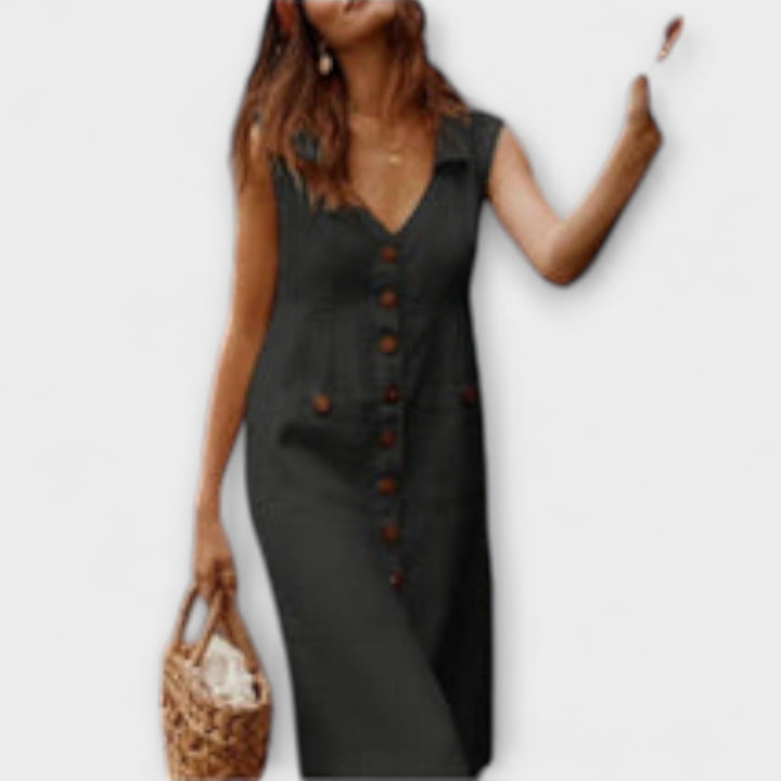 Nora – Rochie A-line din Bumbac și in cu decolteu în 'V'