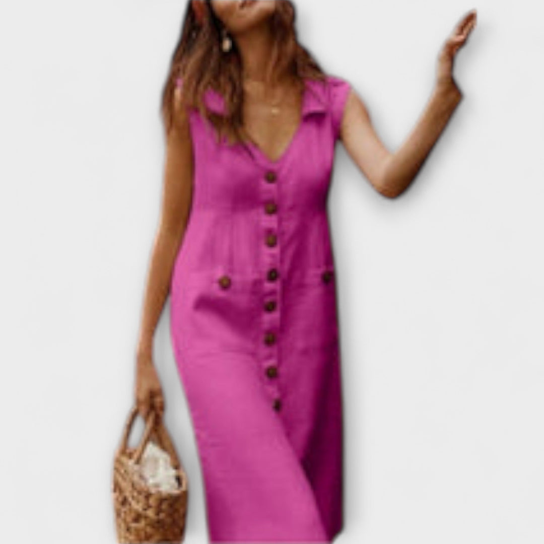 Nora – Rochie A-line din Bumbac și in cu decolteu în 'V'