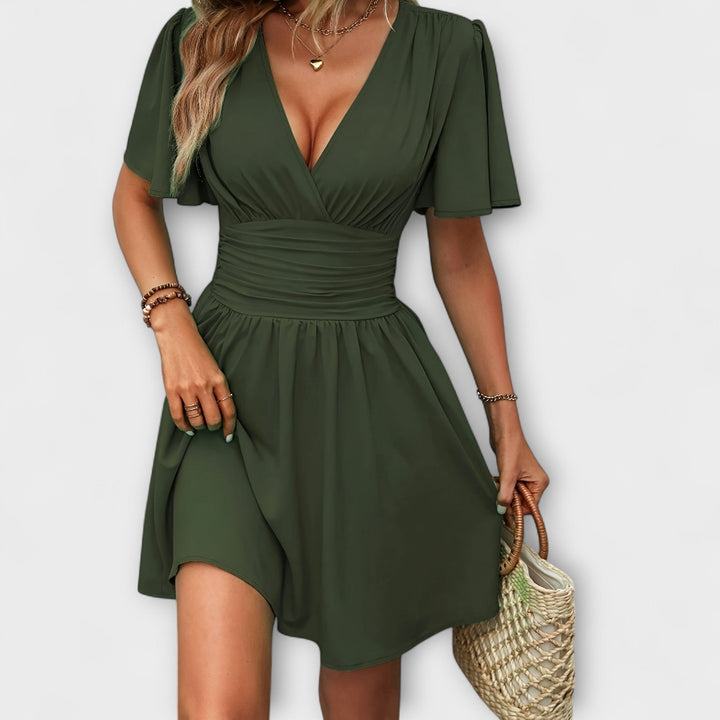 Winslet - Rochie cu talie pliissată și decolteu în V