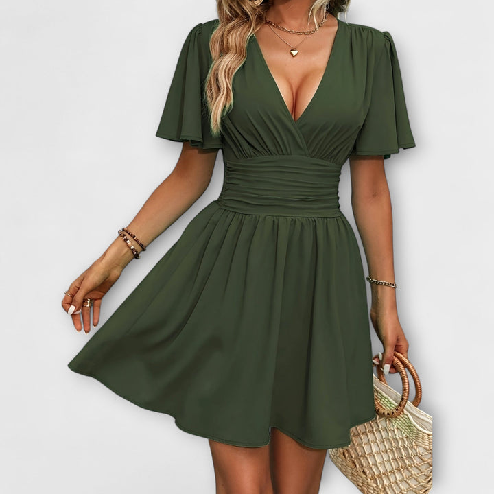 Winslet - Rochie cu talie pliissată și decolteu în V