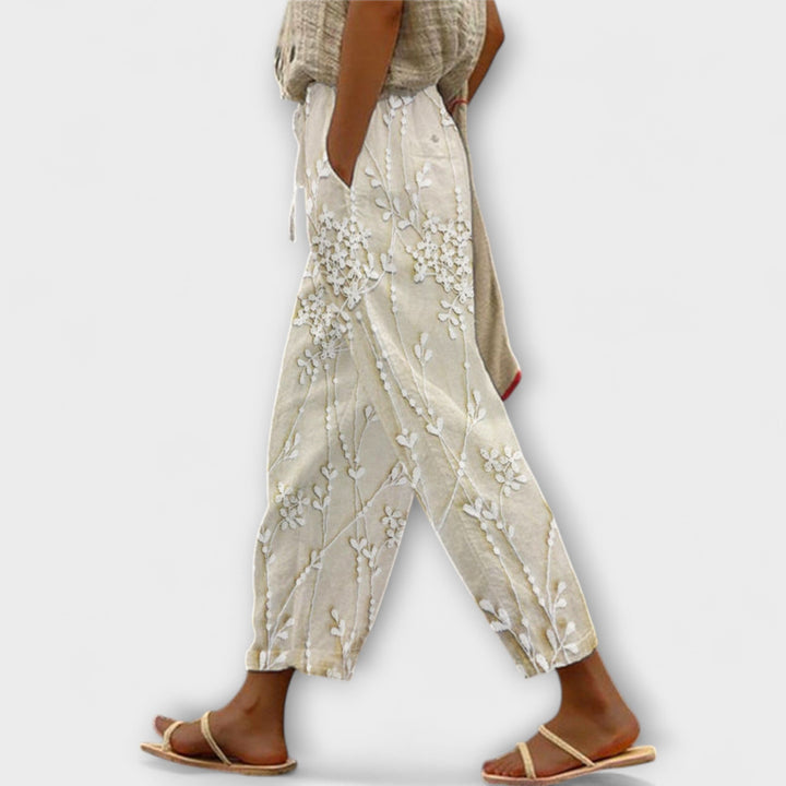 Zoey - Pantaloni imprimați cu model de frunze de viță