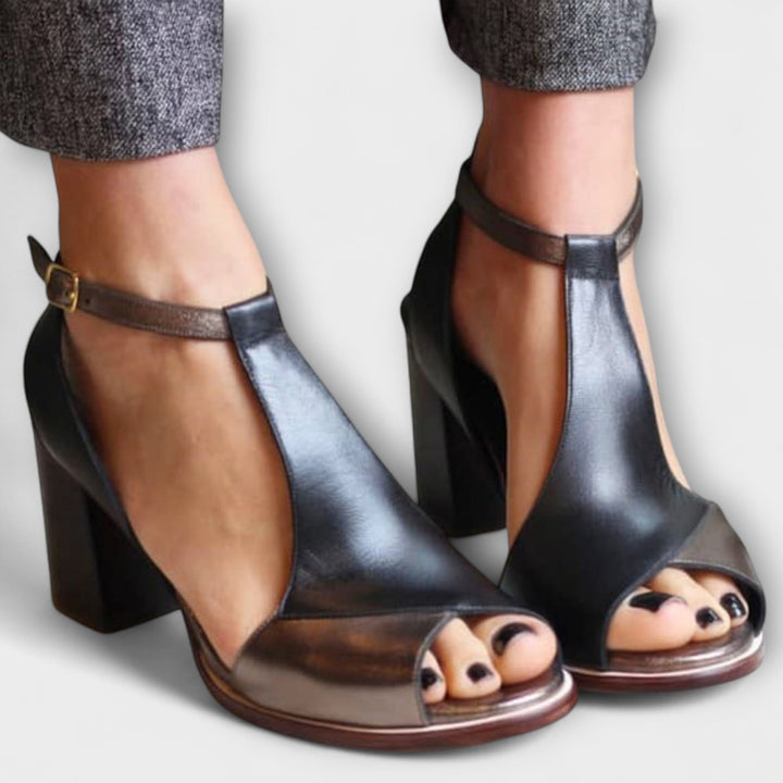 Sandale sofisticate din piele adevărată Karolína cu toc